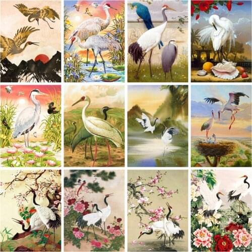 Huacan Diamond Painting Kit Crane Mosaic Cross Stitch Animal Embroidery Wall Sticker Diamond Art