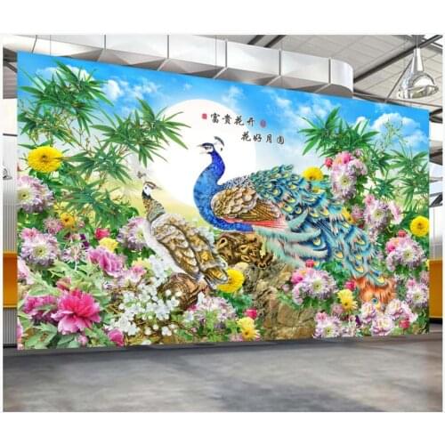 Custom photo wallpaper 3d mural wallpaper for walls 3d Modern pastoral peacock peony flower Chinese TV background wall papers