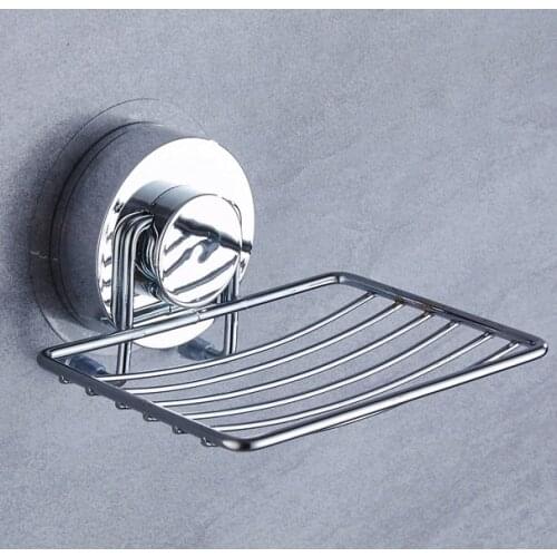 Stainless Steel Bathroom Suction Cup Soap Dish Sponge Holder Wall Drain Rack Powerful For Kitchen Bathroom Shower