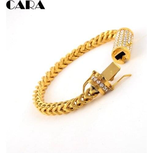 New arrival 316 Stainless steel couple bracelet twist chain men bracelet rhinestones box with tongue and safety closure CALA0003