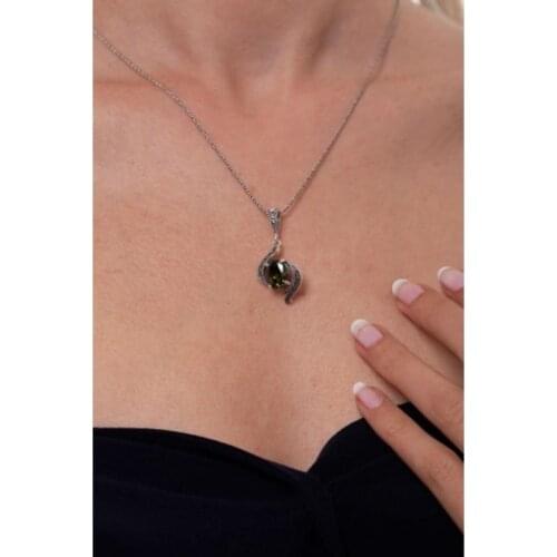 925 Sterling Silver Necklace Jewelry Mystic Model Peridot And Marcasite Silver Elegant And Stylish Gift For Women 2021 New