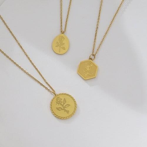 Luxury Rose Flower Pendant Engagement 18K Golden Necklaces for Women Banquet Jewelry Sets Girls Elegant Collar Titanium Steel