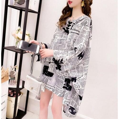 Oversized Cotton T Shirts Women Spring Summer 2021 Print Plus Size Casual Loose Basic Tshirt Korean Long Sleeve Ladies Tops 037