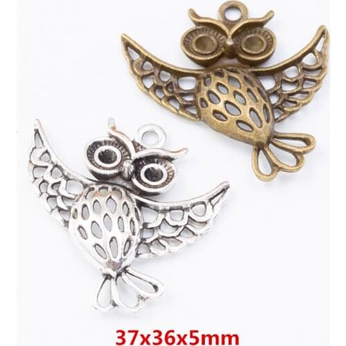15 pieces of retro metal zinc alloy owl pendant for DIY handmade jewelry necklace making 7766