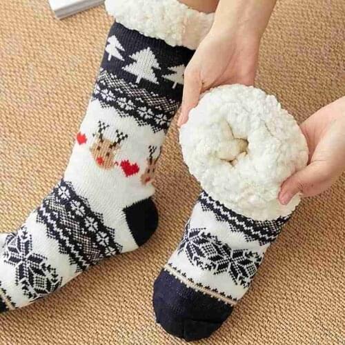 Christmas Socks Women Slippers Home Socks Autumn Winter Cartoon Elk Floor Socks Plush Velvet Fleece Non-slip Santa Warm Socks