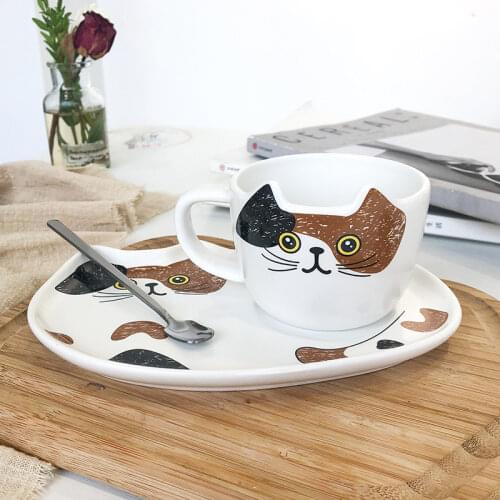 Cute Cartoon Cat Ceramic Coffee Cups and Saucers Set Restaurant Small Capacity Cup Hotel Dessert Mug Cute Cup Coffee Mug