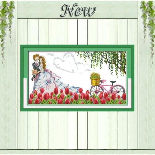 Happy together tulip love wedding paintings counted printed on canvas DMC 11CT 14CT Cross Stitch kits embroidery needlework Sets