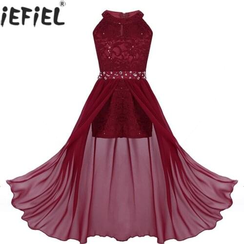 Chiffon Flower Girls Dress Sequin Floral Lace Rhinestone Kid Dress for Princess Schoolgirl Ballet Dancewear Birthday Party Dress