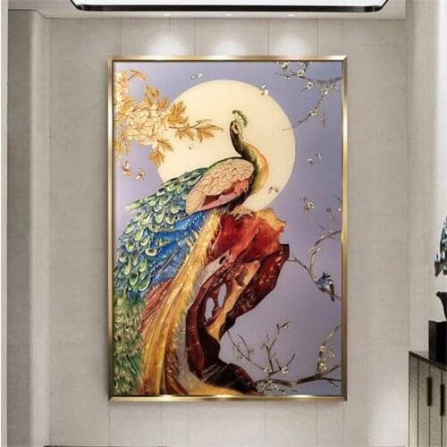 Modern Enamel Canvas Painting Peacock Moon Animal Pictures For Home Wall Art For Living Room Corridor Decor Posters And Prints