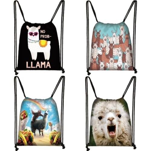 Funny Animal Alpaca Printed Boys and Girls Drawstring Bag Large Capacity Backpack Shopping Bags Ladies Travel Storage Bag