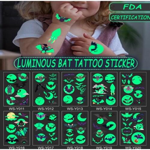 Halloween Bat Luminous Tattoo Party Waterproof Sweat Fluorescent Green 3D Halloween Disposable Children Luminous Tattoo Sticker