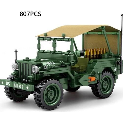 Technical classic car building block America military jeeps bricks Willys M38 pull back vehicle toys collection for boys gifts