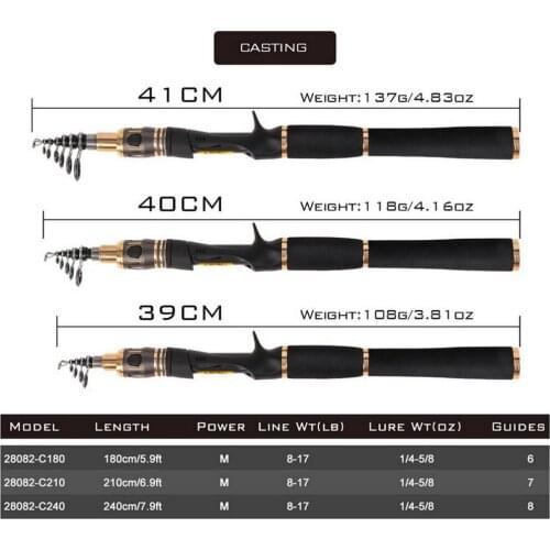 Telescopic Fishing Rod Spinning Casting Fishing Pole Medium Power 6/7/8ft Rods