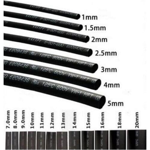 2:1 Black 1mm 2mm 3mm 5mm 6mm 8mm 10mm Diameter Heat Shrink Heatshrink Tubing Tube Sleeving Wrap Wire Sell DIY Connector Repair