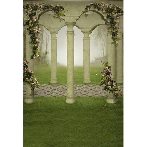 Vinyl Cloth Photography Backdrops Stone Column Grass Fantasy Background for Photo Studio Children Portrait Photo Shoot Customize