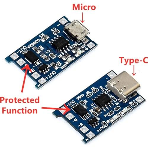 5V 1A 18650 TP4056 Type-c Micro USB Lithium Battery Charging Board Charger Module+Protection Dual Functions 1A Li-ion