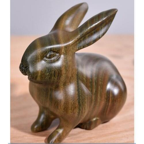 Green sandalwood carving rabbit pendulum sandalwood handlebar piece zodiac rabbit home decoration crafts