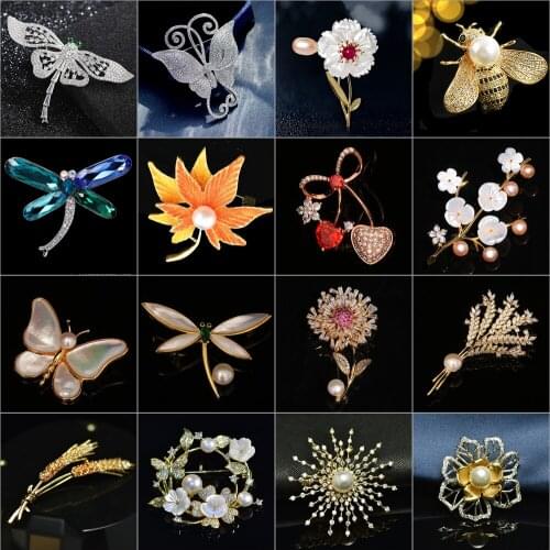 New Trendy Cubic Zirconia Women Brooches Luxury Insect Plant Brooch Pin Female Flower Corsage Accessories Wedding Jewelry Broche