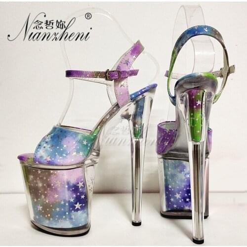 Gradual change color Shallow Buckle strap Women Sandals 20cm Super High heeled shoes 8 inches Sexy Fetish Nightclub Pole dancing