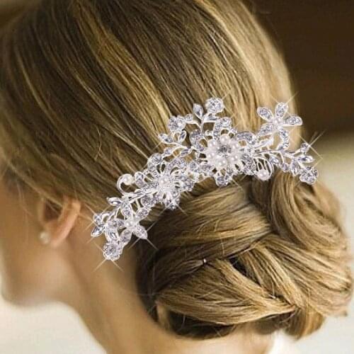 Silver Color Pearl Crystal Wedding Hair Combs Hair Accessories for Bridal Flower Headpiece Women Bride Hair Ornaments Jewelry