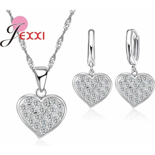 Elegant Mysterious Shape White Crystal Cubic Zirconia Starlight Necklace Earrings Set 925 Sterling Silver For Women
