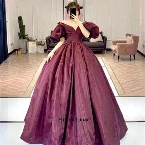 Dubai Wine Red Evening Dresses With Puff Sleeve Arabic Long Dresses 2021 New Plus Size Formal Prom Gowns BLD04339