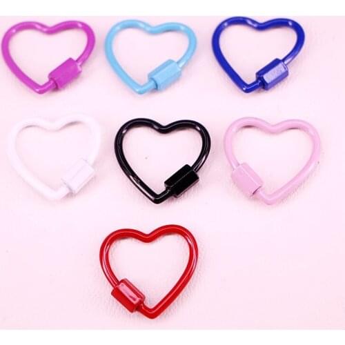 10PCS, Enamel Heart Shaped Lock Carabiner Metal Clasp Jewelry Findings