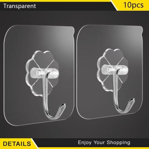 10PCS Hook Strong Transparent Suction Wall Sucker Hanger Waterproof Adhesive Heavy Load Rack Stainless Steel Hook cintre cabide