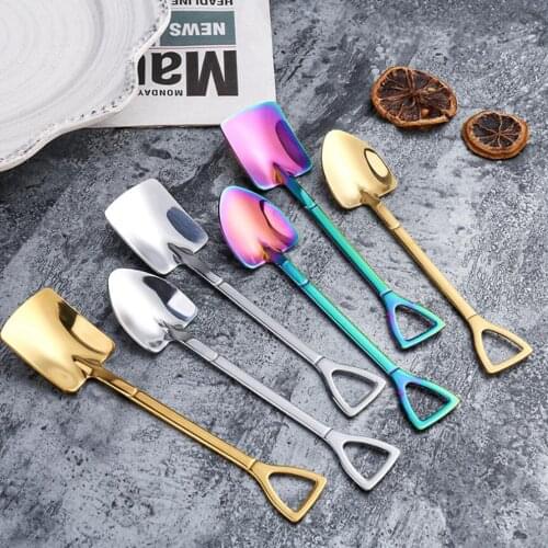 2PCS 304 Stainless Steel Coffee Spoon Set Retro Shovel Spoon Ice Cream Creative Tea-spoon Tableware Scoop Kitchen Accessories