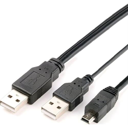 2 in 1 USB 2.0 Double A Type 2A Male to Mini 5 Pin Male Y Cable For 2.5" Mobile Hard Disk Drive HDD Date Cable Portable