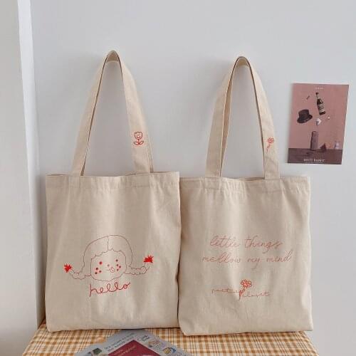 2021 New Casual Canvas Bag Female Bag Chic Embroidery Shoulder Large Capacity Student School Bag Shopping Case Ins Letter Bag