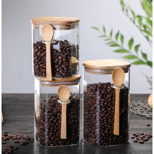 3 Ideas 800-1200ml with Spoon Sealed Jar Storage Tank Condiment Coffee Beans Tank Kitchen Supplies Sugar Storage Bottle Tea Box