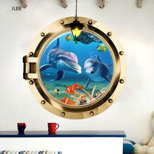 3D Submarine Fake window seabed animal wall stickers kids rooms living room bedroom home decoration decals mural poster sticker