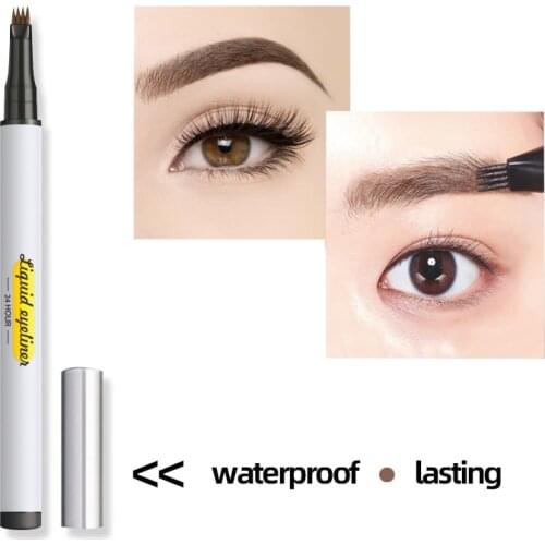 4 Points Eyebrow Pen 3 Colors Liquid Brow Pencil Dark Brown Microblading Makeup Eyebrow Pencil Waterproof Tattoo Pen Cosmetic
