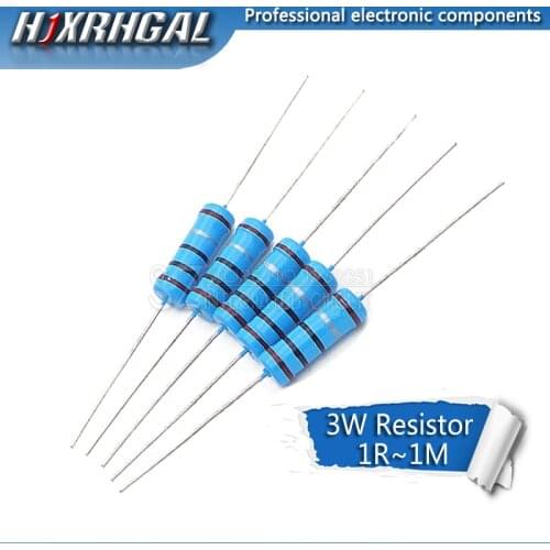 400pcs 3W Metal film resistor 1% 1R ~ 1M 1R 4.7R 10R 22R 33R 47R 1K 4.7K 10K 100K 1 4.7 10 22 33 47 4K7 ohm