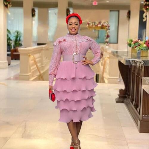 African Dresses for Women Lace Long Sleeve Dress High Waist Party Vintage Ladies Plus Size Dresses Dropshipping Wholesale