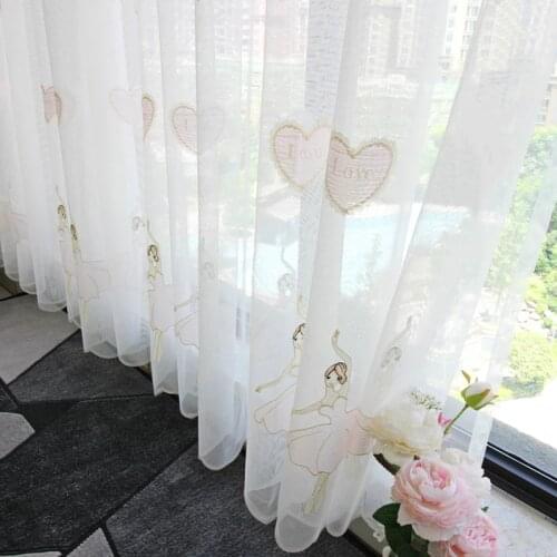 Ballet Embroidery Sheer Curtains for Living Room Girl Dance Cartoon Daughter Room Sliding Door Window Treatment Drapes