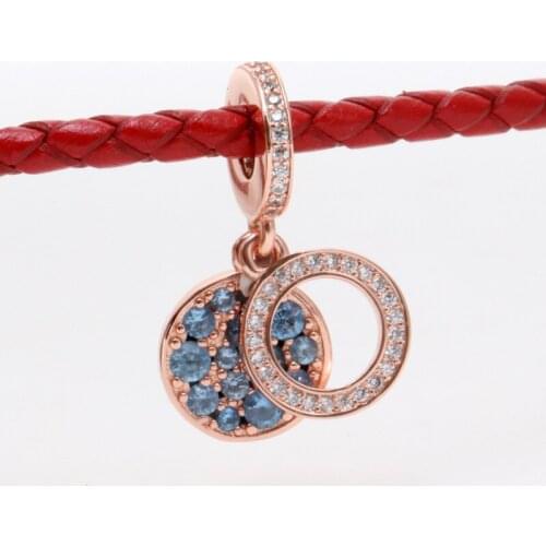 Bewill 925 Sterling Silver Rose gold shining light blue double-panel pendant Fit original Bracelets & Necklaces Chain Jewelry