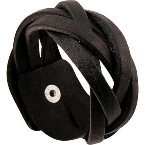 Boho Gypsy Hippie Vintage Hiphop Punk Black Leather Unisex Adjustable Wrap Knot Braiding Macrame Pattern Bangle Bracelet