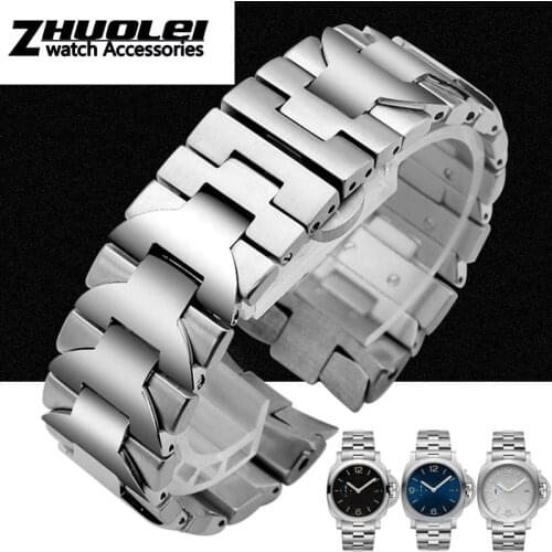 316L Stainless Steel bracelet For PAM wristband 24mm high quality silver curved end watchband