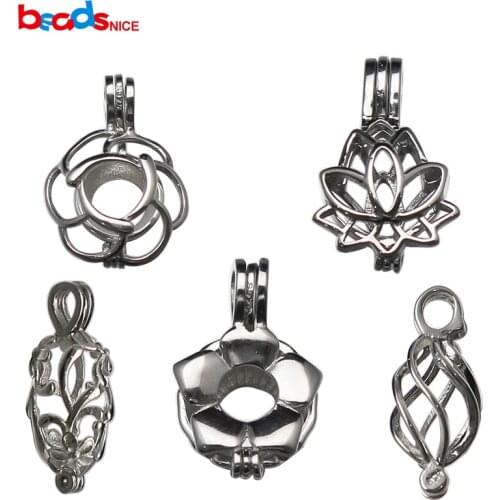 Beadsnice 925 Silver Pearl Cage Silver Lotus Flower Charm Holds a Pearl Bead Gem Silver Necklace Making For Her ID 35918