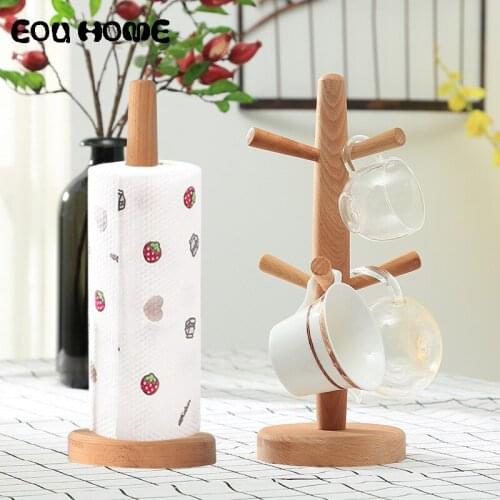 Beech Cup Rack Paper Towel Racks Holders Creative Mug Stand Drain Wood Cup Holder Home Admission Cups Organizer for Kitchen