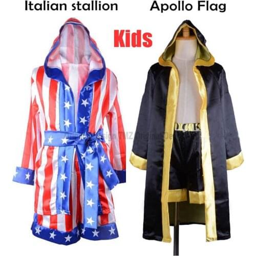 Children Boy Red Black Rocky Balboa Boxer Clothes with shorts Movie Boxing Robe Flag Pattern/Italian stallion Halloween Costumes
