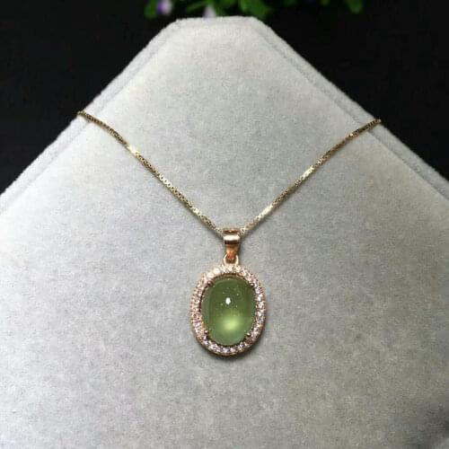Designer original new silver inlaid natural prehnite pendant necklace fashion exquisite elegant charm ladies jewelry