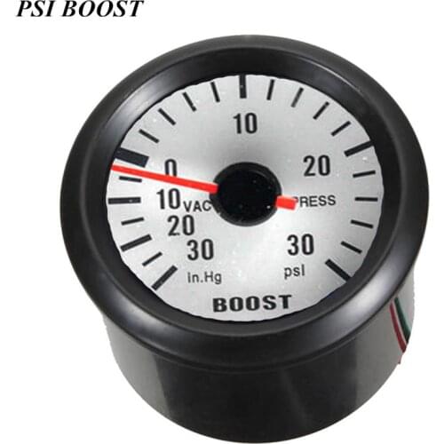 EE support 2" 52mm Universal Black Shell White Screen Automobile Clock Pointer Boost Gauge PSI In.Hg Blue Led Boost Meter