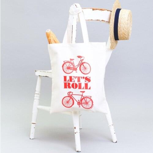 Lets Roll Tote Bag Cotton Tote Bag Shoulder Canvas Fashion Shopping Alphabet Bags Unisex Red Printed Gift Bag