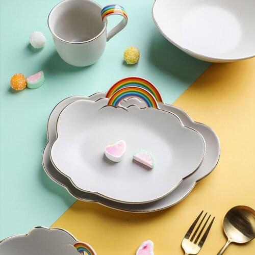 Creative Rainbow Bowls and Plates Ceramic Tableware Cute Dishes Set Multifunctional Household Rice Bowl Dinner Plate Minimalism