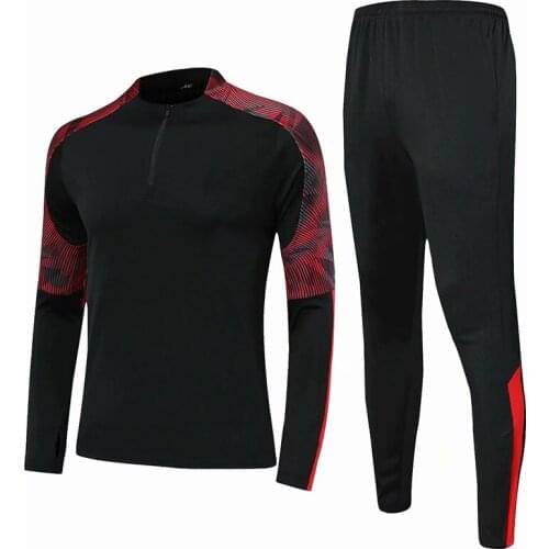 2019 Short zippe uniforms black red kid men sport tracksuits soccer football running winter clothes training suits kids uniforms