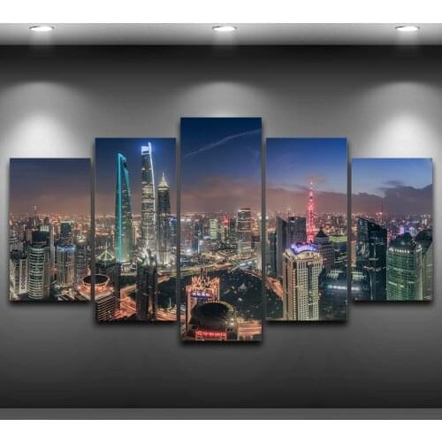 Canvas Poster Wall Art Home Decor For Living Room Frame 5 Pieces Shanghai Tower City Building Painting HD Print Modular Pictures