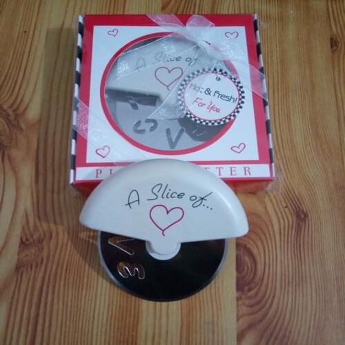 New Fashion 150 pcs "A Slice of Love" Stainless Steel Pizza Cutter in Miniature Pizza Box wedding favors and gifts for guest